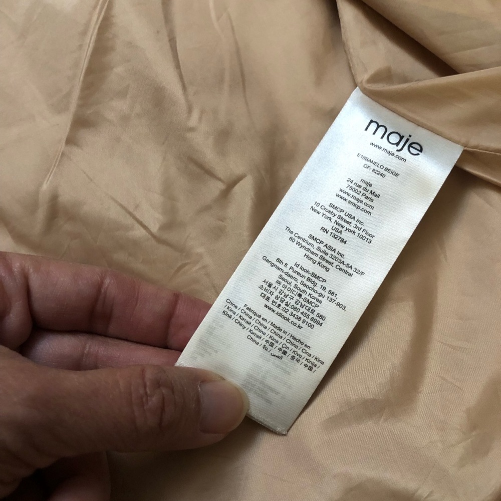 Maje Banela Colorblock Hooded Zip Up Beige Windbreaker Jacket size 38 (8 US) - Picture 11 of 14